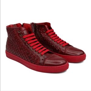 Calzoleria Toscana Red Leather Itialian High-Top Men's Sneakers